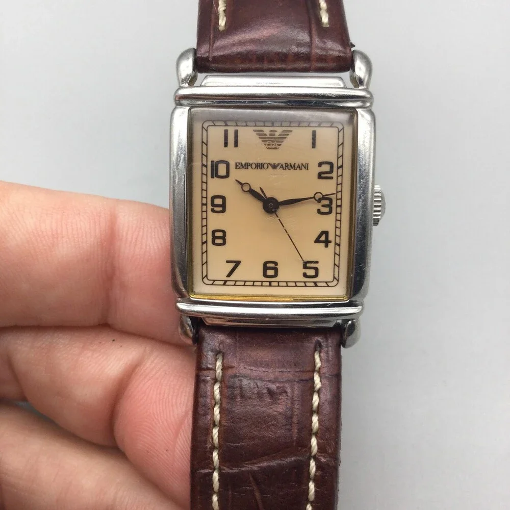 Emporio Armani Womens Watch 24mm Beige Dial Brown Leather AR2004 New Battery